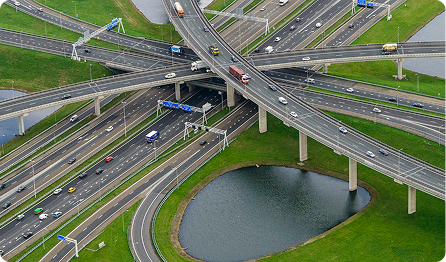 Aerial view of highway interchange