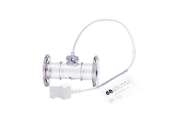 Single-use Pressure Sensor van Utah Medical met sanitary flange-aansluitingen en geïntegreerde kabel.
